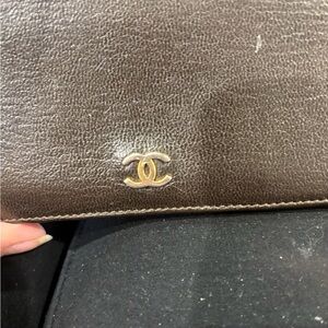 CHANEL Dark Brown Leather Wallet